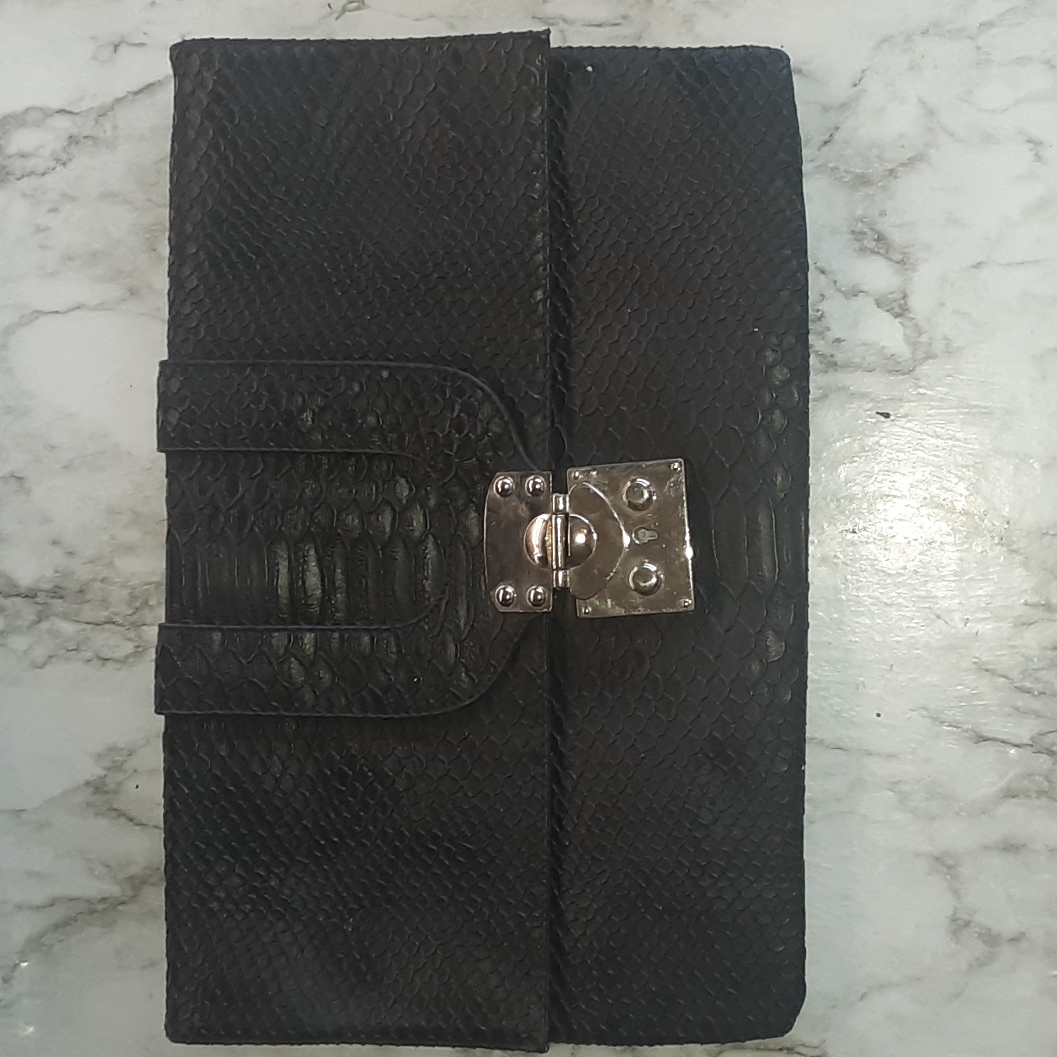 Amici Accessories Embossed Python Fo Leather Clutc